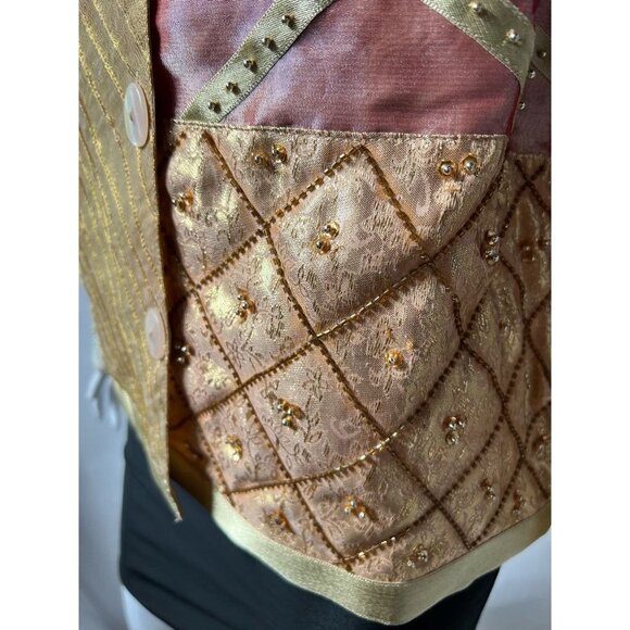 Seventh Avenue Womens Jacket Coat Multicolor Gold Patchwork Buttons Beaded M New - Picture 9 of 12